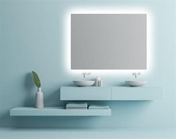 Firkantet spejl med LED baggrundsbelysning & anti-damp - 100 x 80 cm